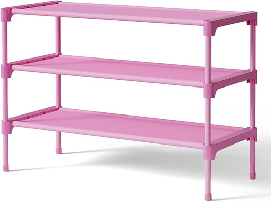 Kitsure Shoe Rack - Non-Woven Shoe Rack Shelf, Shoe Organizer for Closet, Entryway, Garage & Corridor, Stackable Shoe Shelves, 27.5" Wide - 3 Tier, Pink