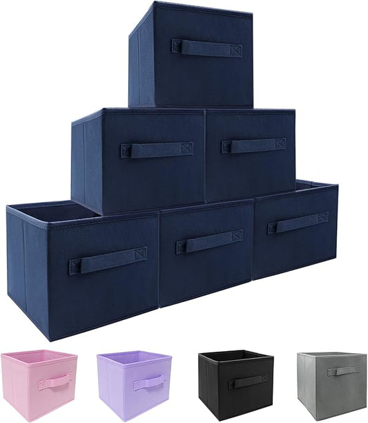 EBIGIC Small Storage Bins,Collapsible Fabric Storage Organizer 9.0"x7.5"x7.5" 6 Pack,Mini Storage Box,fit for closet, living room, bookshelf, Kids clothes and toys storage and organization Blue…