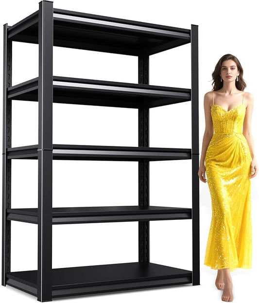 71" H Garage Shelving Heavy Duty Storage Shelves, Metal Adjustable Shelving Unit, Utility Garage Organizer Shelf for Basement, Pantry, Kitchen, Warehouse,15.7" D x 35.4" W x 71.2" H, Black