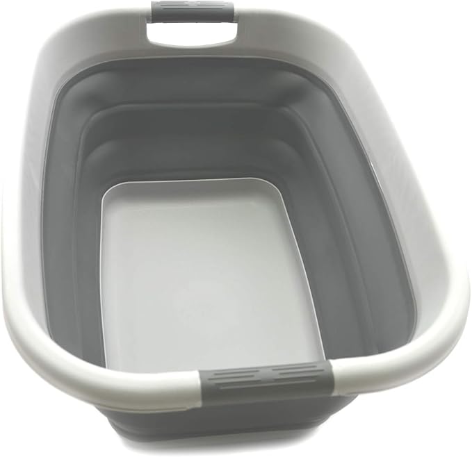 SAMMART 31L (8.1 gallon) Collapsible Plastic Laundry Basket-Foldable Pop Up Storage Container-Portable Washing Tub - Space Saving Hamper/Basket, Water capacity: 23L (6 gallon) (1, Light Grey)