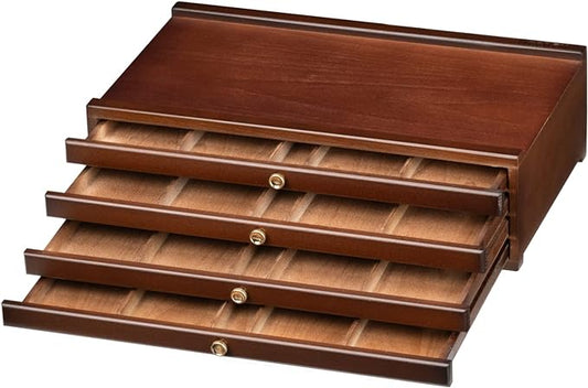 MEEDEN 4-Drawer Art Supply Storage Box - Large Capacity Multi-Function Beech-Wood Pencil Box with Drawer & Compartments for Organizing Pastels, Pencils, Pens, Markers, Brushes & Stamp, Walnut