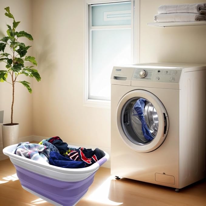 SAMMART 31L (8.1 gallon) Collapsible Plastic Laundry Basket-Pop Up Storage Container -Portable Washing Tub - Space Saving Hamper/Basket, Water capacity:23L (6 gallon) (2, Lt. Purple)