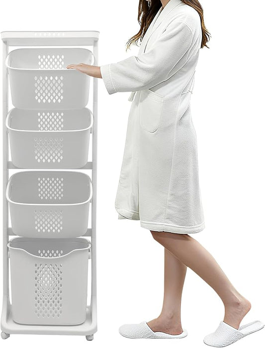 BAOKALER 4-Tier Laundry Hamper Sorter, Vertical Rolling Laundry Baskets with Wheels Removable, Stackable Laundry Cart Organizer and Storage for Small Space, Dorm, Closet, Bathroom