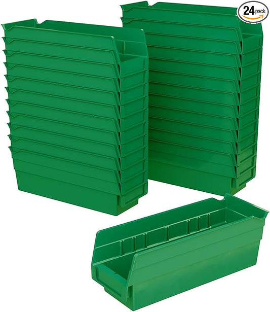 Akro-Mils 30120 Plastic Shelf Bins, Heavy Duty Storage Bins for Garage, Closet, and Drawer Organization, 12" x 4" x 4", Green, 24-Pack