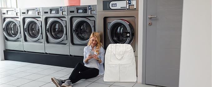 100% Breathable Cotton Canvas Laundry Backpack Bags with Drawstring Closure & Shoulder Straps & 2 Handles, Washable in Machine, Good for Laundromat, Clean Store, College Dormitory, Travel Duffel Bag