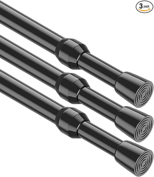 MEXAU 3Pcs Tension Curtain Rod 26-39 inch Spring Tension Rod, Black Tension Rod Adjustable Curtain Rod, Small Tension Rod Curtain Tension Rod for Kitchen, Bathroom, Window, Bookshelf,Closet.