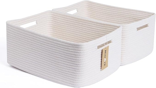 MiniArk Large Storage Baskets for Shelves, Closet Organizers Bins for Clothes Blanket Towels, Baby Nursery, Toy Baskets Box, Woven Rope Baskets, 17 x 13 x 7.5”, 2 Packs Off White