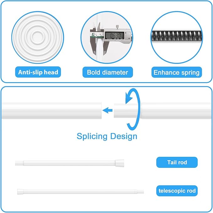 2 Pack Spring Tension Rods 17-38 Inches, 5/8 Inch Diameter White No Drill Spring Loaded Adjustable Extendable, Small Short Tension Curtain Rod for Windows Kitchen Doorway Closet Cupboard