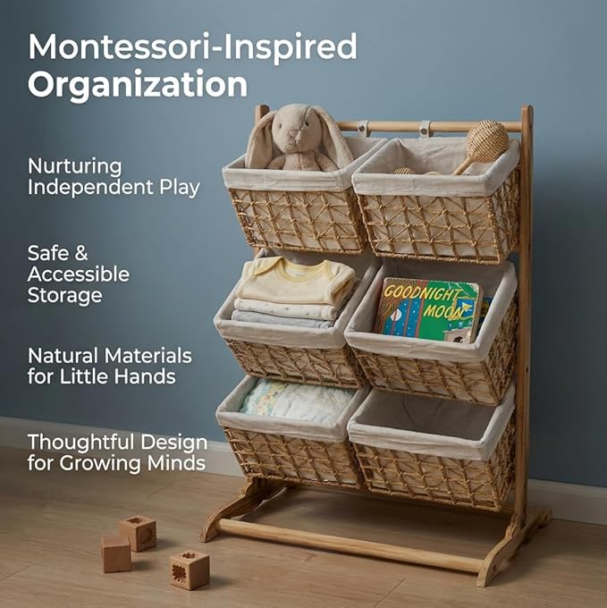 Large Capacity 3-Tier Storage wicker Shelf,Stackable multi-story storage baskets Laundry Hamper & Organizer for Kids' Toys Clothes and Snacks,Multipurpose Rattan Corner Rack for Kitchen Office Garage