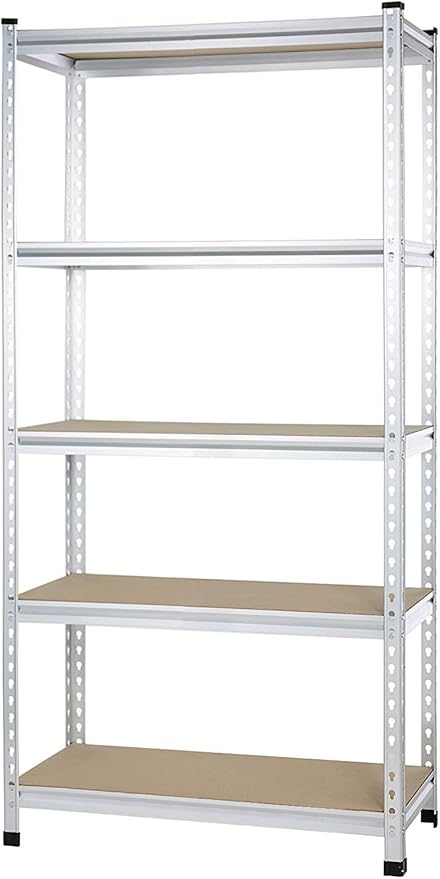 Amazon Basics Double Post Press Board 5 Tier Shelf 36 x 18 x 72, Aluminum | Medium Duty, Storage, Shelving