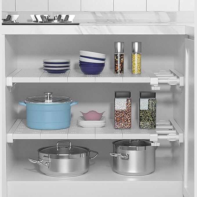 Closet Tension Shelf Rod Expandable Shelf, Adjustable Metal Storage Rack, DIY Organizer Divider Separator for Cabinet Wardrobe Cupboard Kitchen Bathroom (Size:38-60cm)