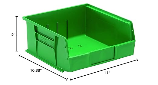QUANTUM STORAGE SYSTEMS K-QUS235GN-4 4-Pack Ultra-Stack and Hang Bins, 10-7/8 inch x 11 inch x 5 inch, Green