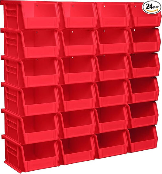 Akro-Mils 30210 AkroBins Plastic Storage Bins, Space-Saving Stackable Bins for Garage, Pantry, Craft Organization, 5" x 4" x 3", Red, 24-Pack