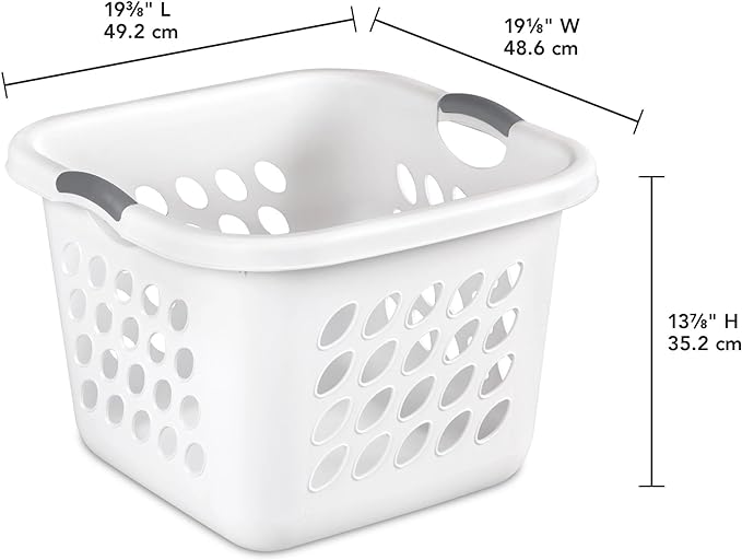 1.5 Storage Bushel Square Laundry Basket Plastic, Laundry Hamper White