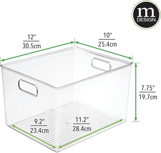 mDesign Plastic Storage Organizer Container Bin for Kitchen Organization in Pantry, Cabinet, Countertop Fridge, Refrigerator, and Freezer - Hold Food, Drink, or Snacks, Ligne Collection, Clear