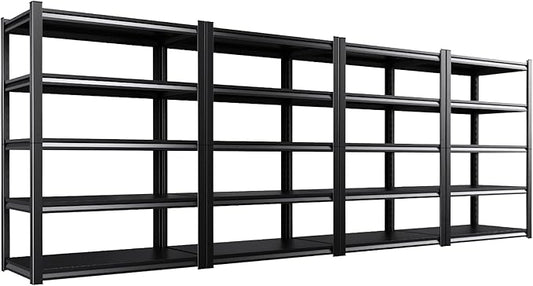 Set of 4 All Metal Garage Shelving - 2050 lbs 5 Tier Storage Shelves, Adjustable Heavy Duty Metal Shelving Unit and Storage Large Rack, Utility Steel Shelf for Warehouse Industrial Pantry 71"x46"x20"
