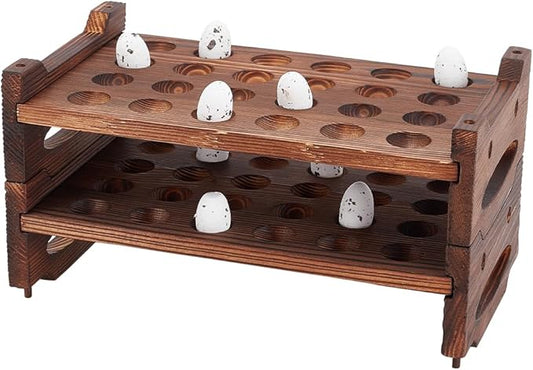 BENECREAT 48 Slot 2 Tier Stackable Wooden Quail Egg Holder Rack, Rustic Brown Egg Organizer for Kitchen Storage Display