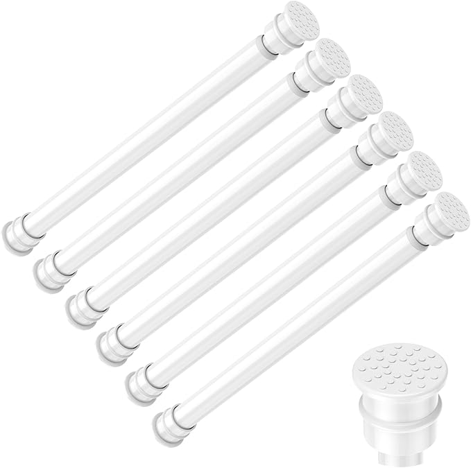 Fvonzon 6 Pack Small Tension Rods 12-19 Inch, Thin Tension Curtain Rods for Windows, Spring Rod for Closet, Cabinet & Kitchen, Mini Curtain Rod Tension Fit, Tiny Skinny Compression Rods White