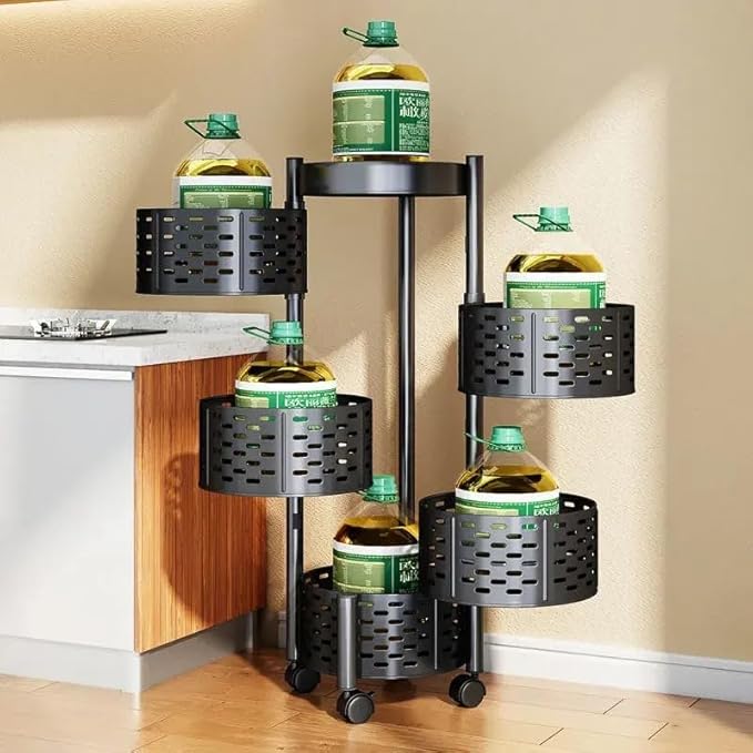 SKYMART 5 -Tier Kitchen Storage Rack – Heavy-Duty Carbon Steel Organizer Shelf | Freestanding Multipurpose Rack for Pantry, Countertop & Home Use | Space-Saving Design | Available in Black & White