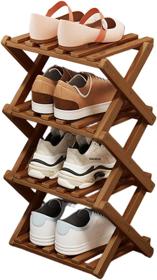 Comeon Bamboo Shoe Rack, Foldable Vertical Shoe Rack for Front Door Entrance Narrow Shoe Organizer Small Shoe Shelf for Entryway Shoe Storage Closet Multi-Tier (Brown Colors,4 Layers)