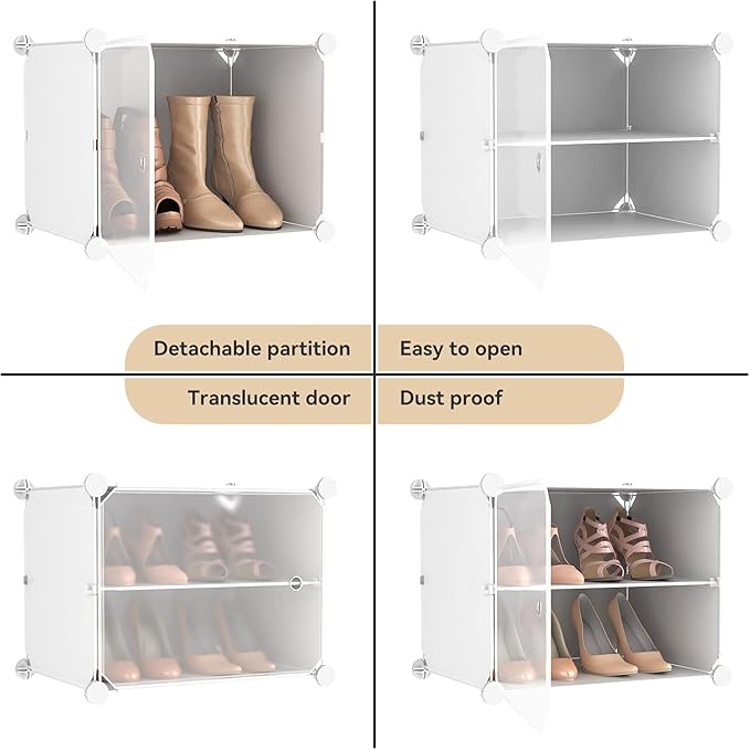 Portable Shoe Rack Organizer with Door, 80 Pairs Shoe Storage Cabinet Easy Assembly, Plastic Adjustable Shoe Storage Organizer Stackable Detachable Free Standing DIY Expandable 10 Tier White