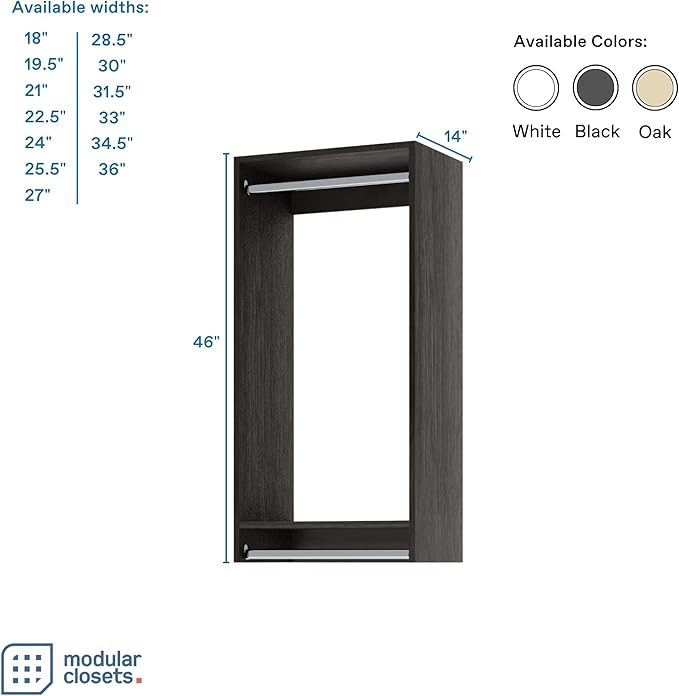 Double Hanging Closet Unit - Modular Corner Closet System - Grey, 19.5 inches Wide - Includes Shelves
