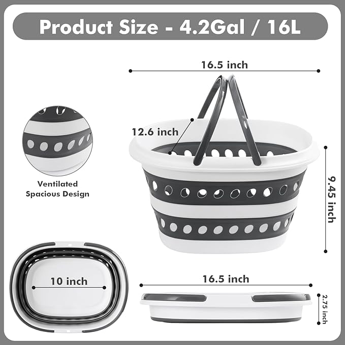 Small Collapsible Laundry Baskets with Handles 4.2Gallon Heavy Duty Laundry Basket Rectangle Pop Up Silicone Laundry Buckets Portable Storage Organizer Collapse Bucket Small Room Organization