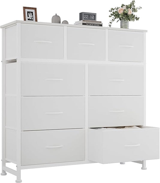 OLIXIS 9 Drawers Storage Organizers Units, Closet Organizers and Storage for Clothes, Fabric Storage Drawer for Living Room, Chest of Dresser in 39.4" D x 11.8" W x 39.9" H, White