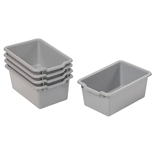 ECR4Kids Scoop Front Storage Bin, Multipurpose Organization, Grey, 5-Piece