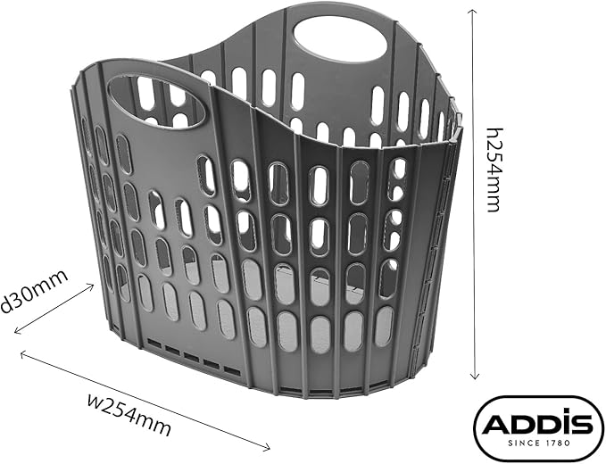 Addis Flat Easy Store Laundry Basket Hamper, Dark Grey, 38 Litre 518150