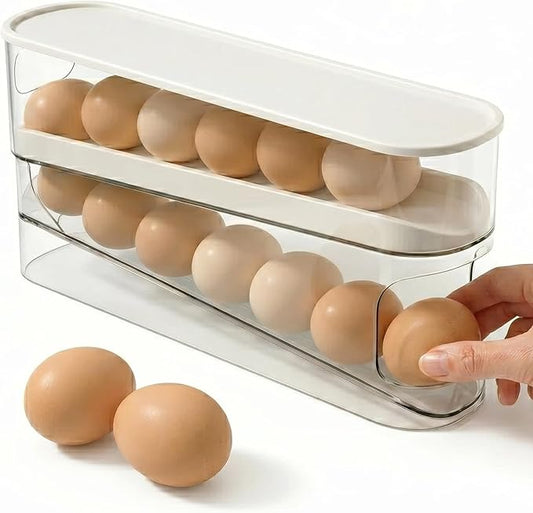 Auto Rolling Egg Dispenser for Refrigerator, Space-Saving Fridge Egg Organizers and Storage with Lid, Egg Tray for Countertop, Kitchen & Outdoor Use