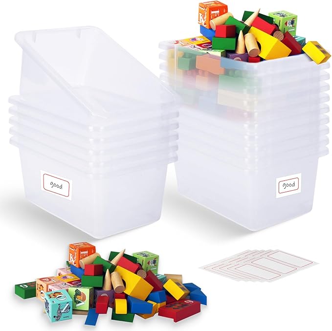 16 PACK Clear Cubby Bins without Lid, Classroom Storage Book Bins Toy Storage Organizer Small - Sturdy, Plastic Multi-Purpose Baskets Containers for Home Office School, Nursery, Playroom