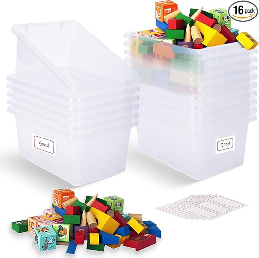 16 PACK Clear Cubby Bins without Lid, Classroom Storage Book Bins Toy Storage Organizer Small - Sturdy, Plastic Multi-Purpose Baskets Containers for Home Office School, Nursery, Playroom