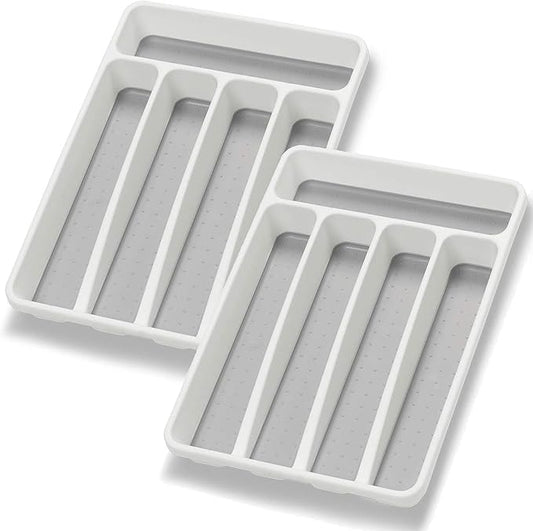 Loyareal Silverware Organizer 2 Pieces Utenisl Organizer Holder Kitchen Drawer Organizer Plastic Silverware Tray for Drawer Flatware Organizer 5 Compartment White