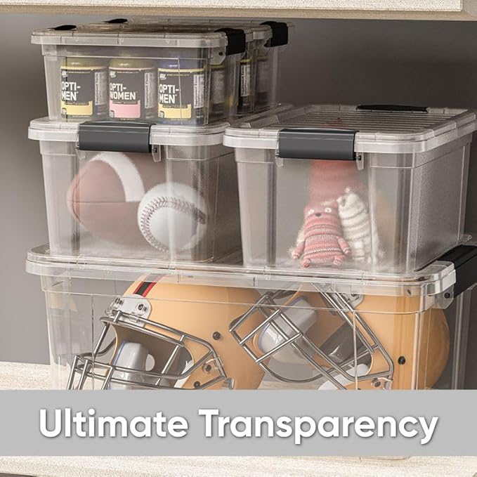 Superio Clear Storage Box with Lid, 3.4 Quart Plastic Container Bins for Organizing, Stackable Crates, BPA Free, Non Toxic, Odor Free, Organizers for Home, Office, School, and Dorm