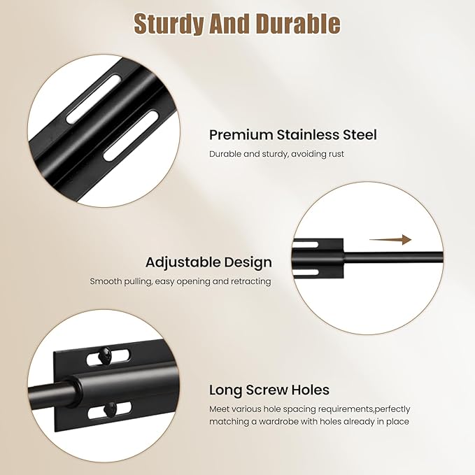 Luvenia Valet Rod,Adjustable Closet Rod,16in Heavy Duty Stainless Steel Closet Rods For Hanging Clothes,Valet Rod For Closet Pull Out For Closet, Laundry Room, Bedroom, Bathroom(Black)