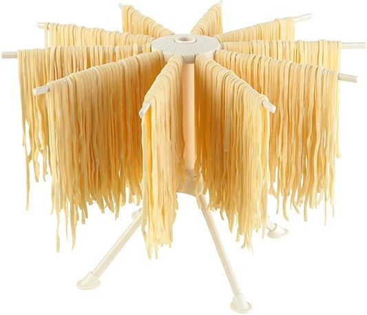 Ourokhome Collapsible Pasta Drying Rack, Plastic Foldable Homemade Fresh Spaghetti Stand Dryer Noodle Hanger for Kitchen with 10 Arms, Stable, Easy Storage, Quickly Set Up (White)