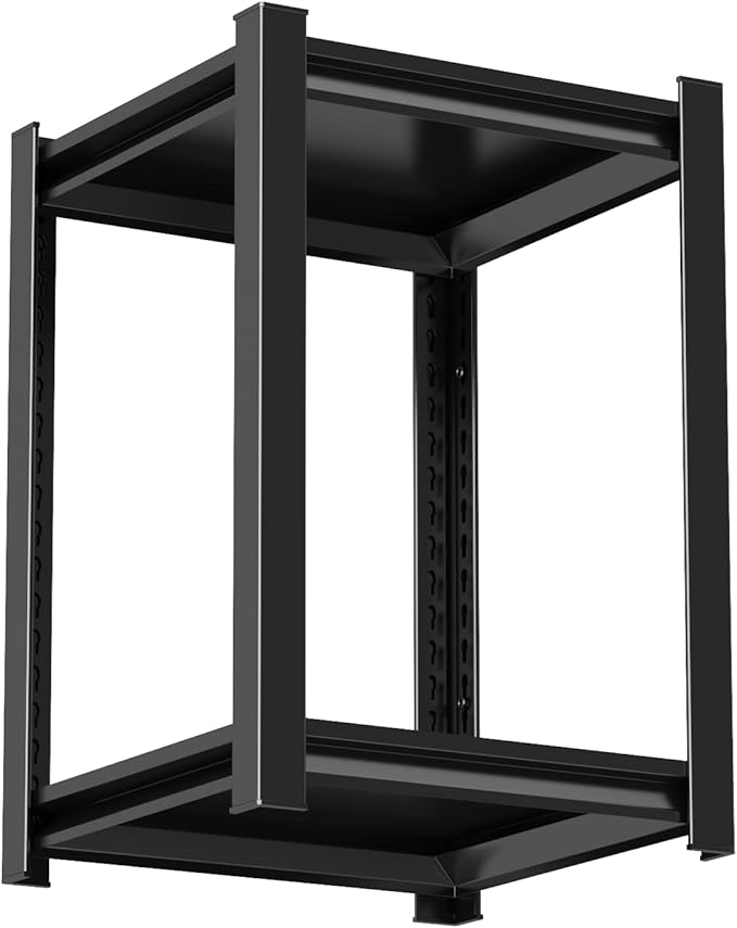 2 Tier Storage Shelves Small Shelves Metal Shelf Organizer Unit Adjustable Steel Shelving for Shop, Warehouse, Basement, Kitchen, Bedroom, Garage, Black, 16" W X 16" L X 22" H