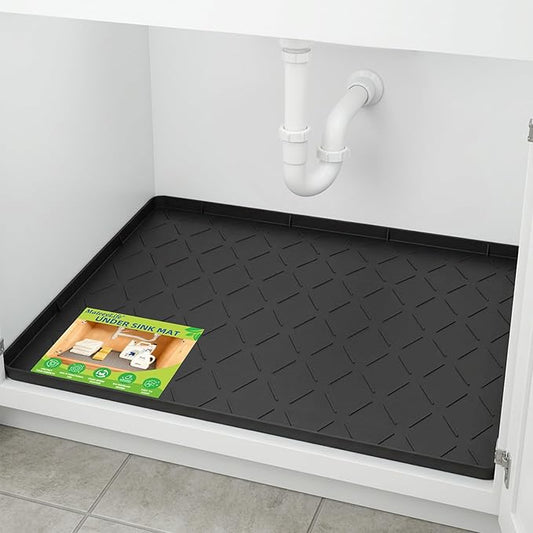 Mateeylife Under Sink Mats for Kitchen Waterproof 22"X19", Undersink Protectors，Silicone Mat Cabinet Liner, Under Sink Organizer for Bathroom and Kitchen，Boot Tray Pet Food Mat, Classic Black