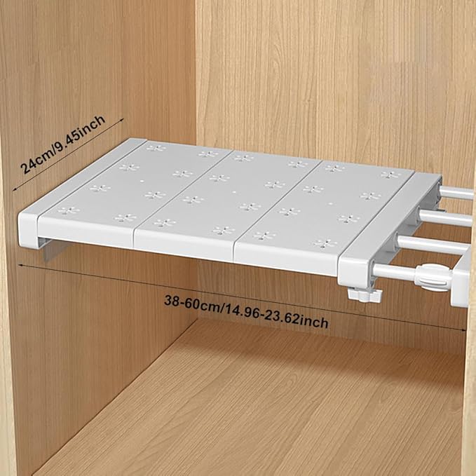 Closet Tension Shelf Rod Expandable Shelf, Adjustable Metal Storage Rack, DIY Organizer Divider Separator for Cabinet Wardrobe Cupboard Kitchen Bathroom (Size:38-60cm)