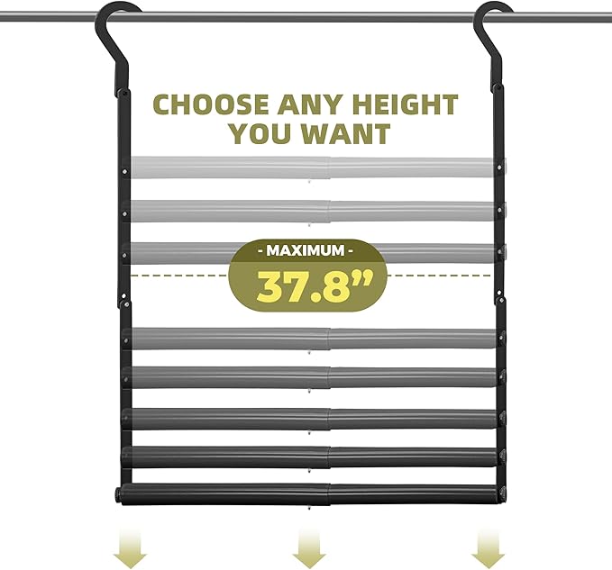 Adjustable Hanging Closet Rod, Heavy Duty Closet Rods for Hanging Clothes, Powder-Coated Black Metal Double Closet Bar, Space-Saving Closet Poles Extender for Clothing Organizer, 1 Pack