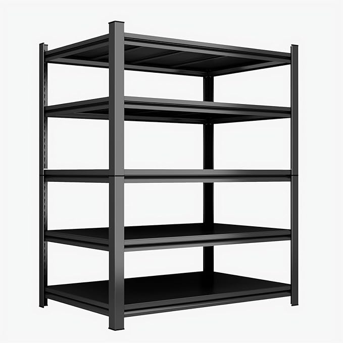 3000Lbs Garage Shelving Metal 46''W/63''H Shelf Unit Storage Shelves Heavy Duty, Heavy Duty Garage Storage Shelves, Industrial Shelves for Warehouse Basement Kitchen Pantry Shop, Black