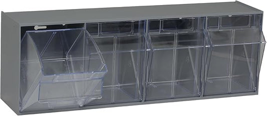 Quantum Storage Systems QTB304GY 4 Drawers Tip Out Cabinet Part Organizer Gray 9" H x 24" W x 7" D