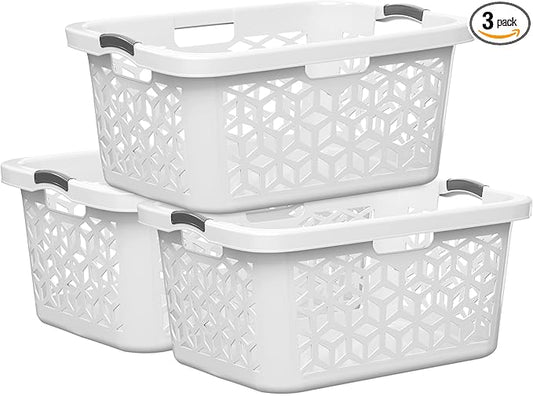 EconoHome Laundry Basket - Large 2 Bushel Laundry Basket with Handles - Stackable Plastic Hamper for Dirty Clothes - Storage Bin & Organizer for Bathroom, Bedroom - White, 70.5L Capacity – Heavy Duty