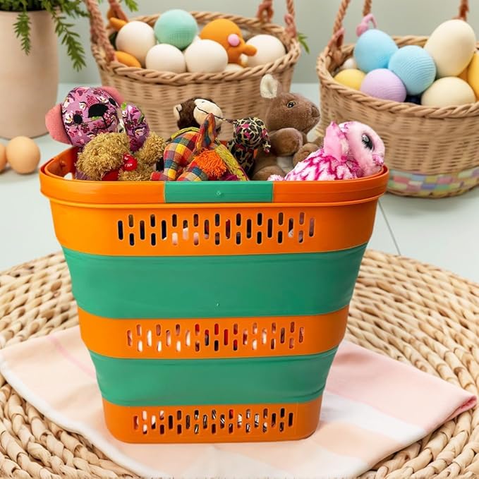 SAMMART 38L(10 Gal) Collapsible Laundry Basket - Foldable Pop-Up Storage Container/Organizer-Portable Space Saving Hamper, Measure 17.5x13.3x15.7"/3.8" Expanded/Collapsed (2, Autumn Leaf/Forest Green)