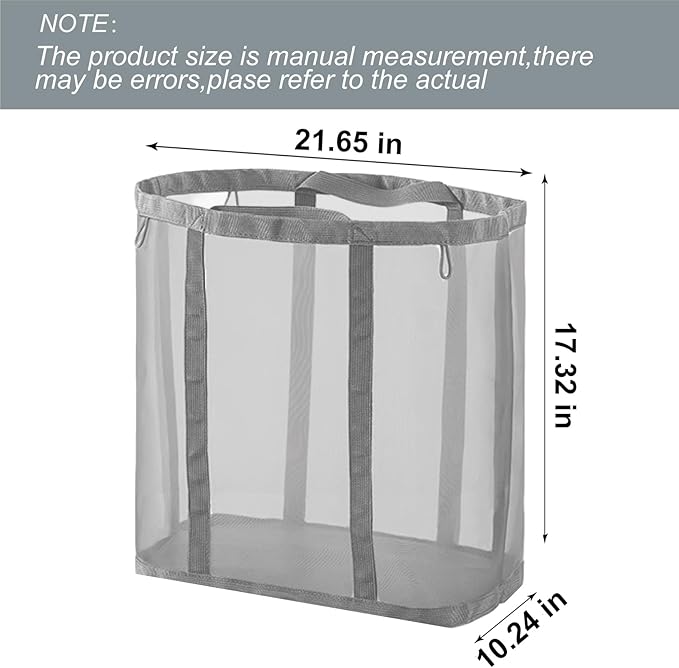 Mesh Bag with Handles, Collapsible Laundry Basket, Foldable Laundry Bag, Breathable Folding Beach Bag,Space-saving Travel Tote Bags (1, Grey)