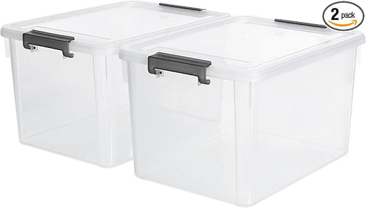 Citylife 32 QT Plastic Storage Bins with Latching Lids Stackable Storage Containers for Organizing Large Clear Storage Box for Garage, Closet, Classroom, Kitchen, 2 Packs