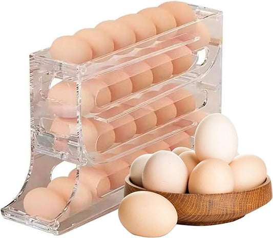 Automatic Rolling Egg Storage For Refrigerator,Fridge Organizer,Space Saving Refrigerator Egg Holder For Fridge,Egg roller holds 28 eggs,For Refrigerator,Kitchen,Cabinets,Tabl(transparent)