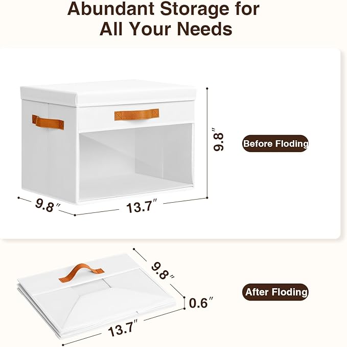 Homsorout Large Storage Bins with Lids - 6 Pack Foldable Decorative Organizers with Clear Windows & Handles, Cube Storage Organizers for Clothes, Blankets, Sweaters, Sheets, White