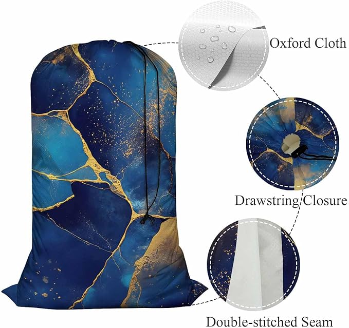 Swono Abstract Fluid Art Large Capacity Laundry Hamper Basket Alcohol Ink Painting Golden Swirls Storage Baskets for Bedroom, Bathroom, Dorm, Washing Room, Oxford Cloth, Blue